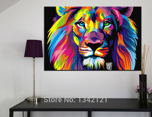 Pop Art Colorful Lion Animals Wall Canvas