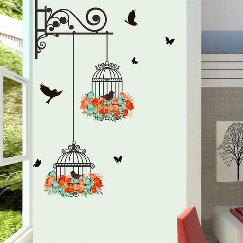 Colorful Flower Birdcage Wall Decal