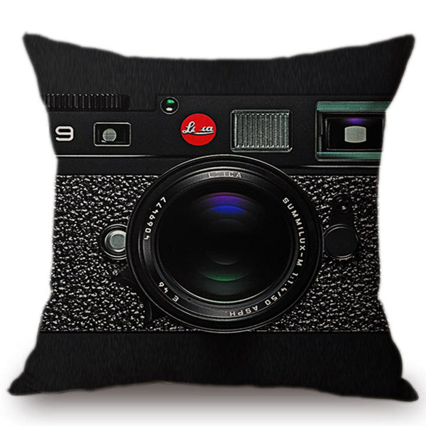 Black Vintage Camera Cushion Cover