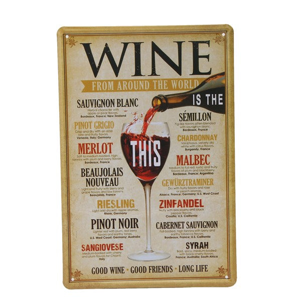 Retro Wines From Around The World Tin Sign